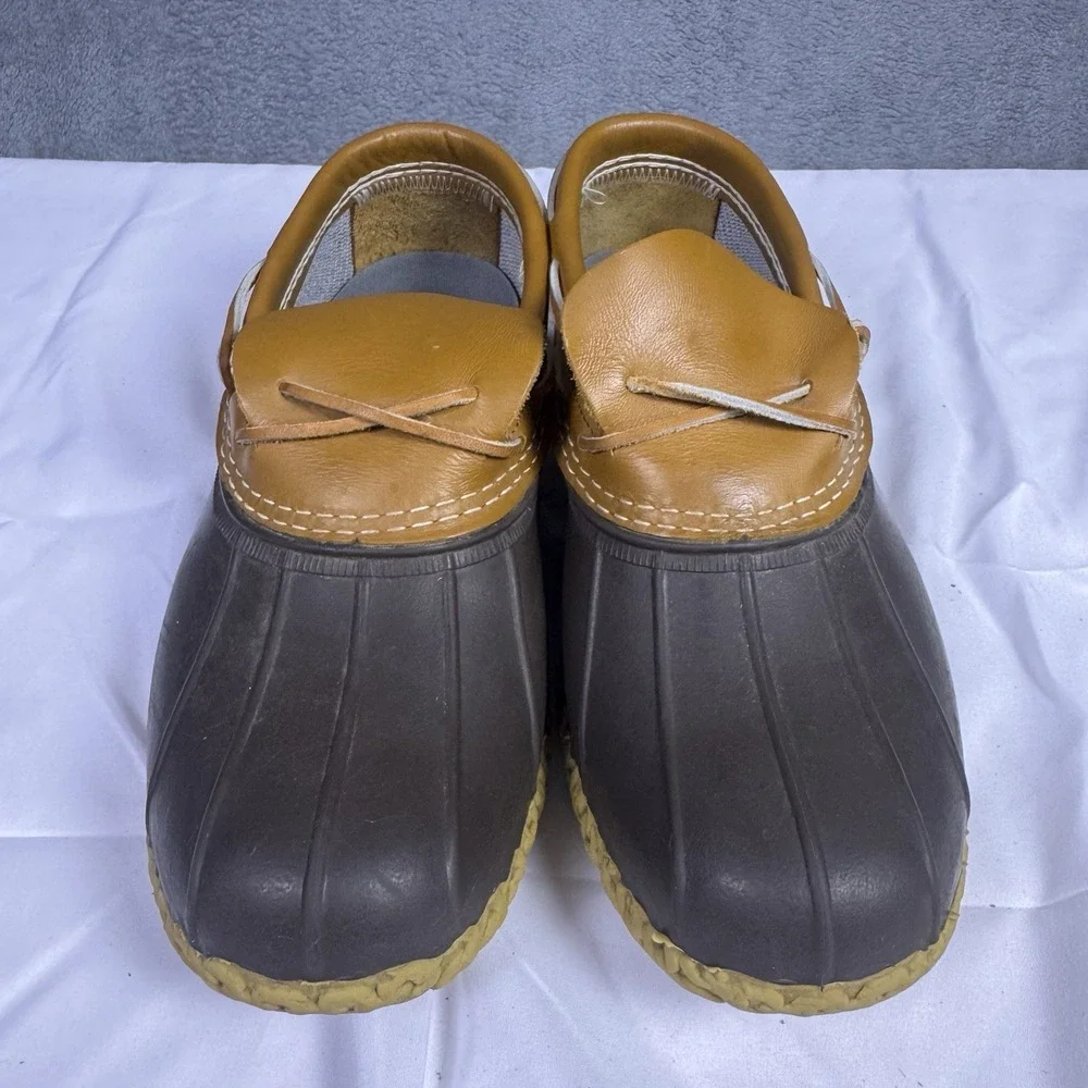 LL Bean Boots Mens 9W Duck Low Rubber Garden Shoes USA Made Brown Leather 175061